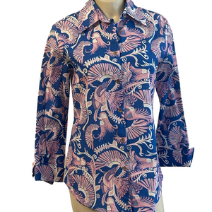 CK BRADLEY Casual Blue Costa Pink Paisley Button Down Tenley Shirt Sz XS NWT